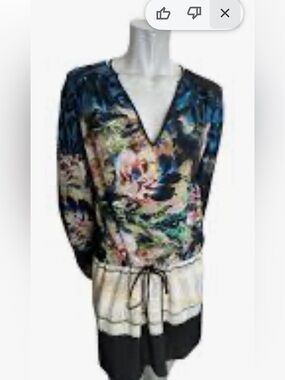 Clover Canyon Multicolor V-Neck Drawstring Tunic — Blue, Green, Pink, Black